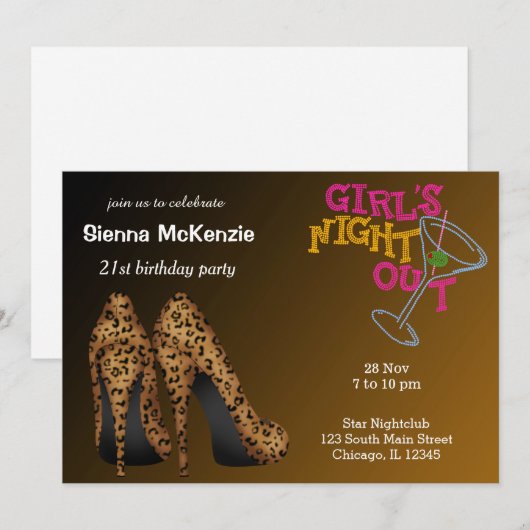 Invitation anniversaire de Leopard Stilettos (Devant / Derrière)