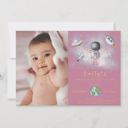 Invitation Anniversaire de l'espace Astronaut roquette stars (Devant)