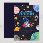 Invitation Anniversaire de l'espace avec astronaute et planèt (Devant / Derrière)