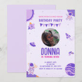 Invitation Anniversaire De L'Espace Extérieur Violet Pour Les (Devant / Derrière)