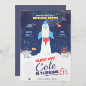 Invitation Anniversaire de l'espace extra-atmosphérique bleu, (Devant / Derrière)