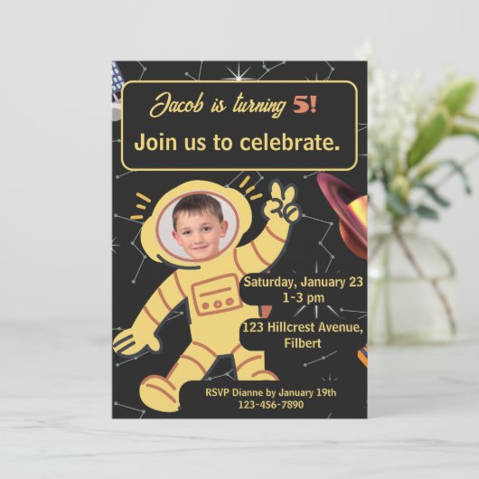 Invitation Anniversaire de l'espace Nom de l'astronaute (Debout devant)