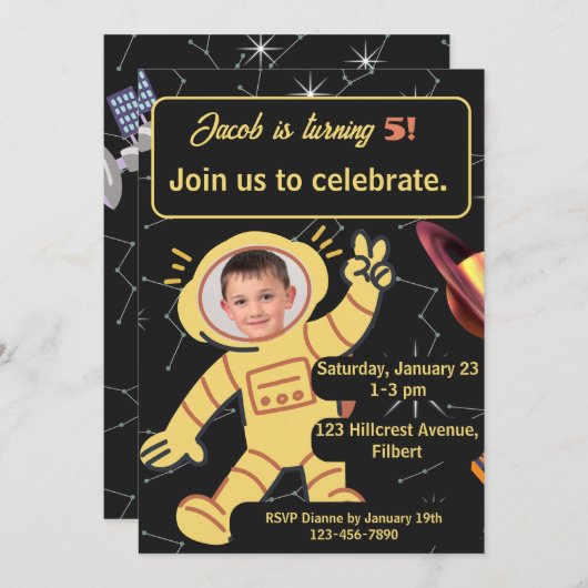 Invitation Anniversaire de l'espace Nom de l'astronaute (Devant / Derrière)