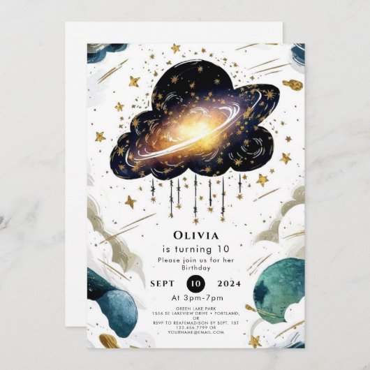 Invitation Anniversaire de l'espace Whimsy céleste (Devant / Derrière)