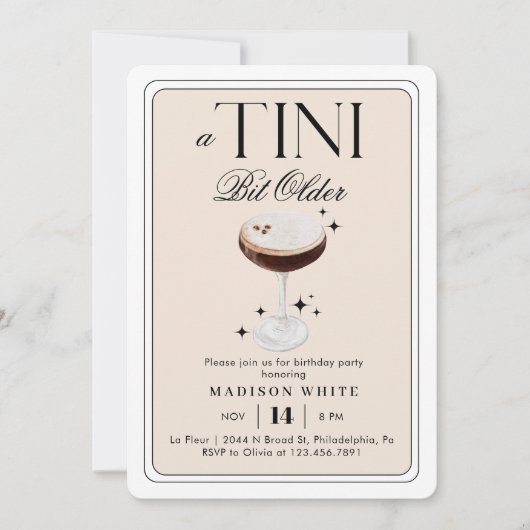 Invitation Anniversaire de l'Espresso Martini à Tini Bit (Devant)