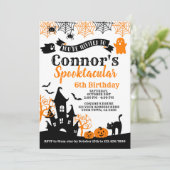 Invitation Anniversaire de l'Halloween orange et noir (Debout devant)