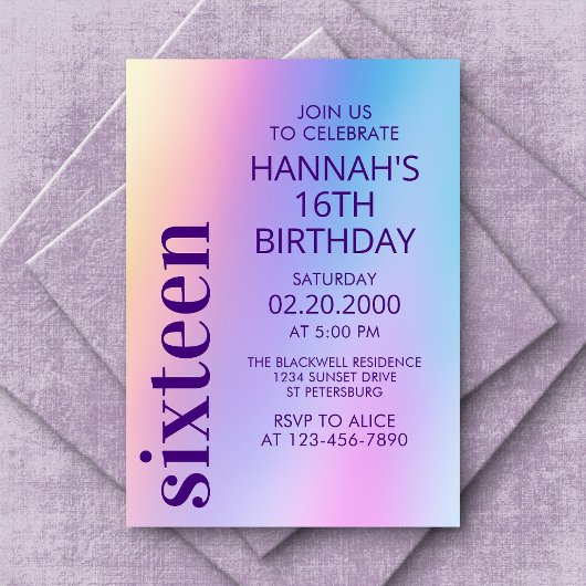 Invitation Anniversaire de l'holographie rose violet