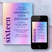 Invitation Anniversaire de l'holographie rose violet