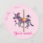 Invitation Anniversaire de licorne de zèbre (Devant / Derrière)