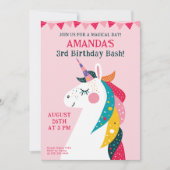 Invitation Anniversaire de licorne magique (Devant)