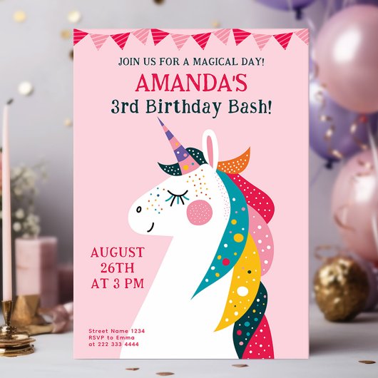 Invitation Anniversaire de licorne magique