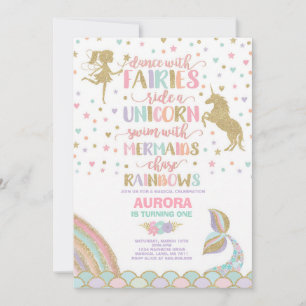 Invitation Anniversaire de Licorne Mermaid Fée Magique