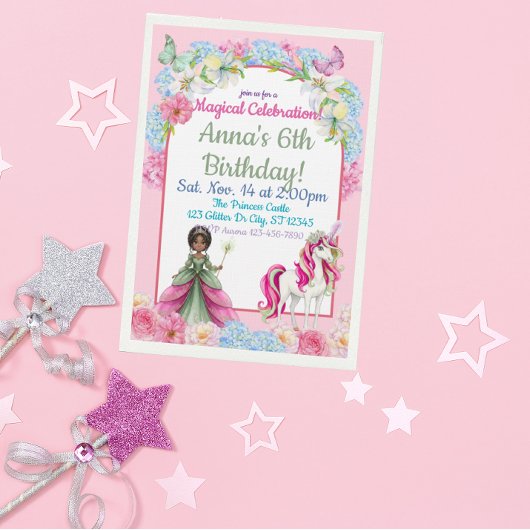 Invitation Anniversaire de Licorne Princesse Noire Magique