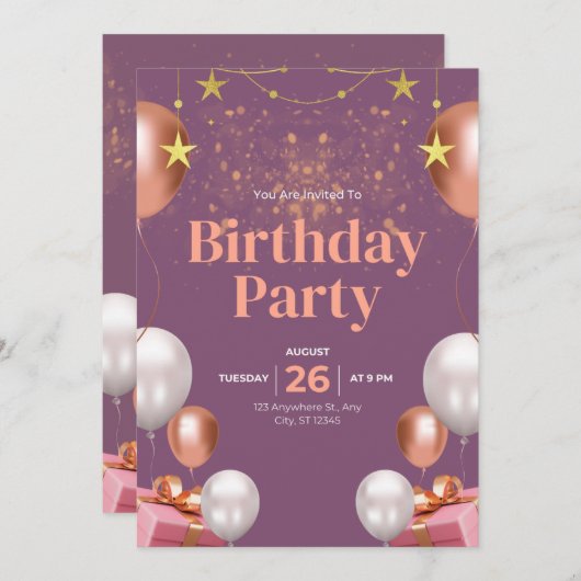 Invitation Anniversaire de l'invitation (Devant / Derrière)