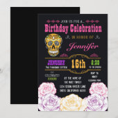 Invitation Anniversaire de l'invitation au crâne de sucre mor (Devant / Derrière)