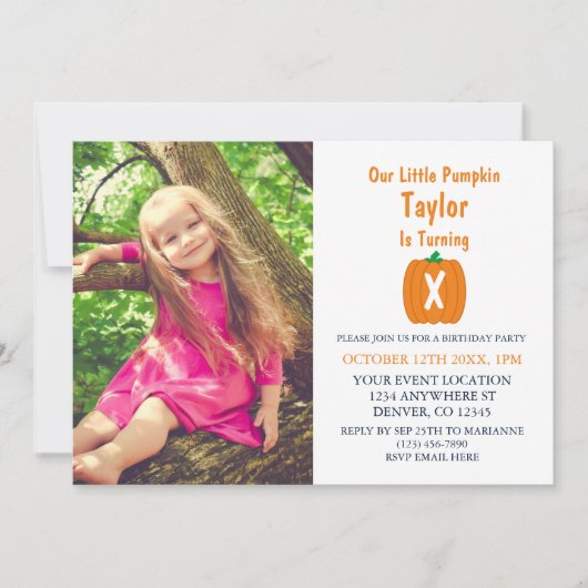 Invitation Anniversaire de Little Citrouille Fall (Devant)