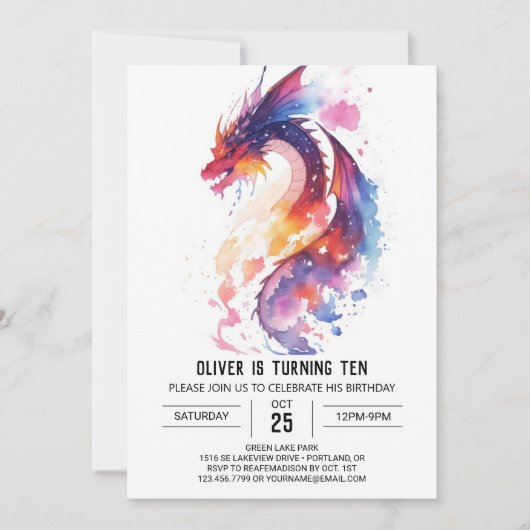 Invitation Anniversaire de Little Dragon Imaginaire (Devant)