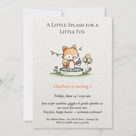 Invitation Anniversaire de Little Fox Pool (Devant)