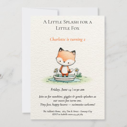 Invitation Anniversaire de Little Fox Pool (Devant)