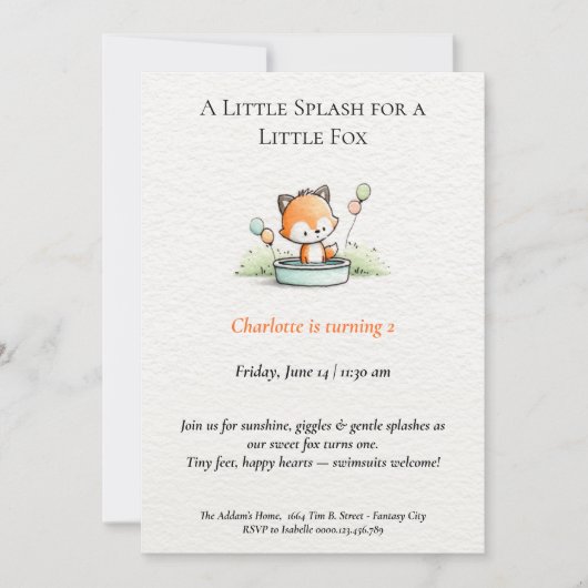 Invitation Anniversaire de Little Fox Pool (Devant)