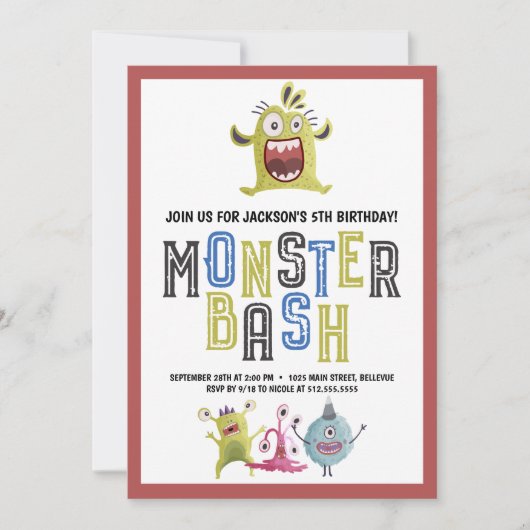 Invitation Anniversaire de Little Monster Bash (Devant)