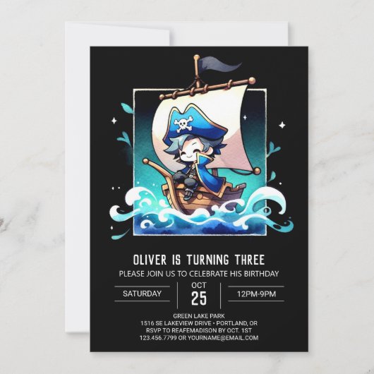 Invitation Anniversaire de Little Ocean Pirate (Devant)