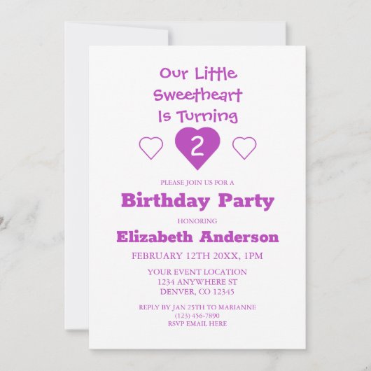 Invitation Anniversaire de Little Sweethee (Devant)