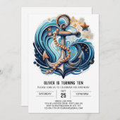 Invitation Anniversaire de l'océan bleu chic (Devant / Derrière)