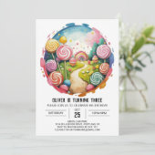 Invitation Anniversaire de Lollipop modifiable arc-en-ciel (Debout devant)