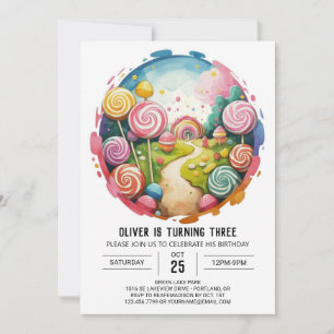 Invitation Anniversaire de Lollipop modifiable arc-en-ciel
