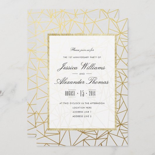 Invitation Anniversaire de l'or et du blanc de 1er Mariage (Devant / Derrière)