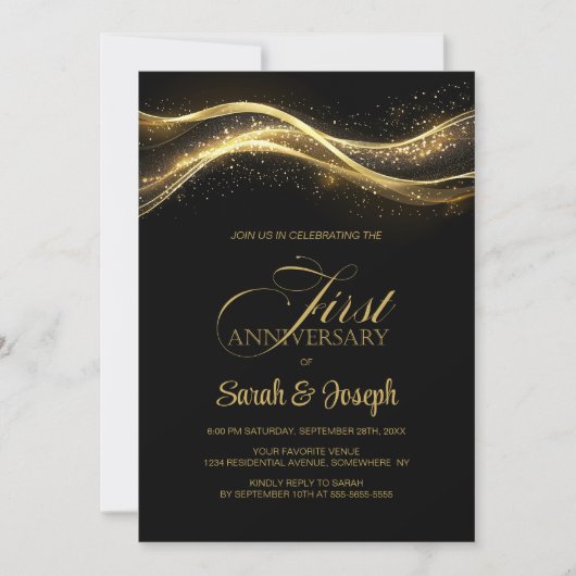Invitation Anniversaire de l'or noir 1er Mariage (Devant)