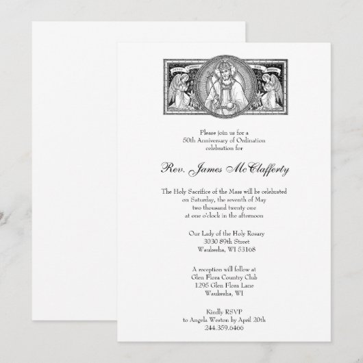 Invitation Anniversaire de l'ordre du prêtre catholique (Devant / Derrière)