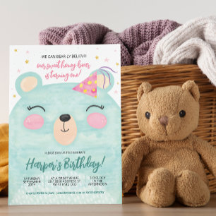 Invitation Anniversaire de l'ours au miel rose 