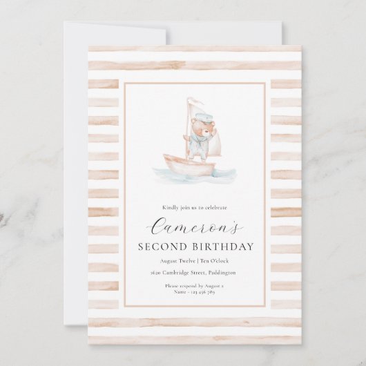 Invitation Anniversaire de l'ours de mer Tan Striday (Devant)