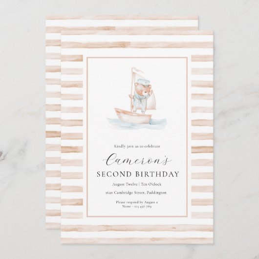 Invitation Anniversaire de l'ours de mer Tan Striday (Devant / Derrière)