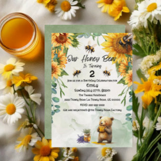 Invitation Anniversaire de l'ours de miel Fête/Fête