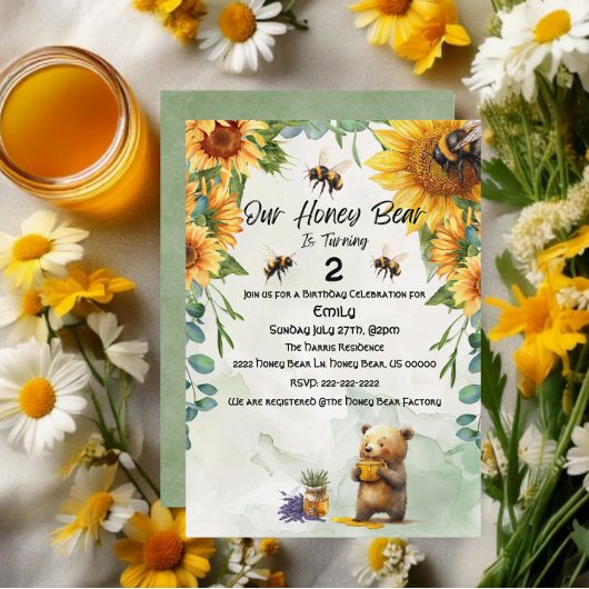 Invitation Anniversaire de l'ours de miel Fête/Fête