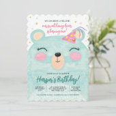 Invitation Anniversaire de l'ours de miel rose (Debout devant)