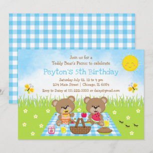 Invitation Anniversaire de l'ours en peluche au pique-nique à