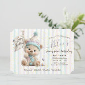 Invitation Anniversaire de l'ours en peluche pastel (Debout devant)
