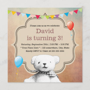 Invitation Anniversaire de l'Ours en peluche Vintage