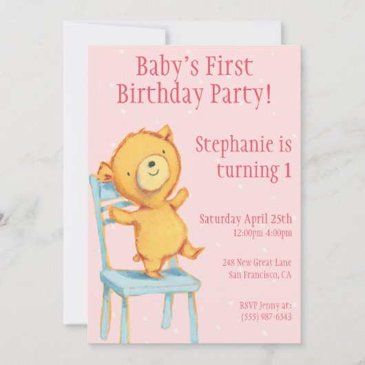 Invitation Anniversaire de l'ours jaune (Devant)
