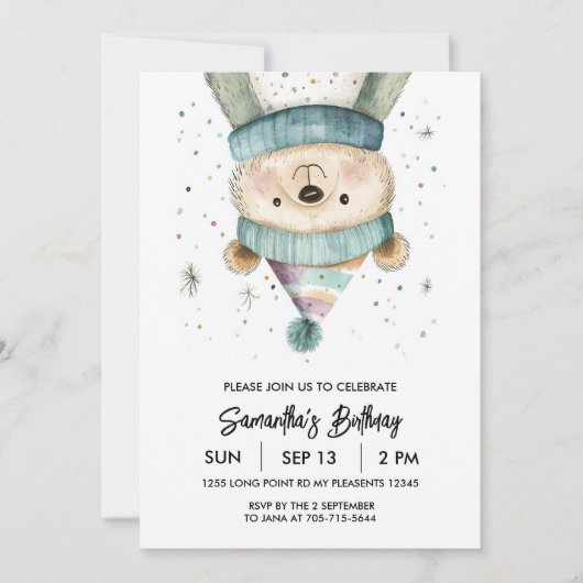 Invitation Anniversaire de l'ours vert | Winter Wonderland (Devant)