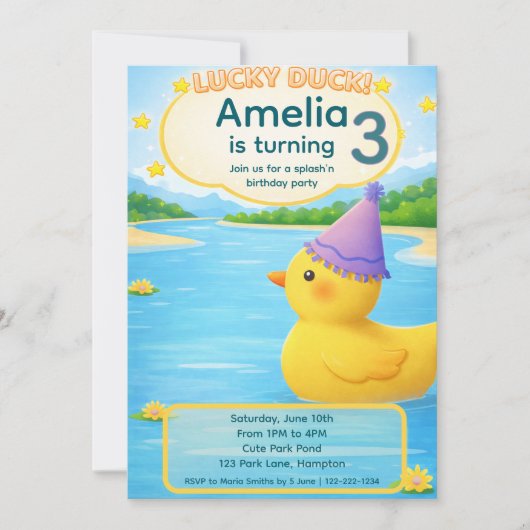 Invitation Anniversaire de Lucky Duck Kid (Devant)