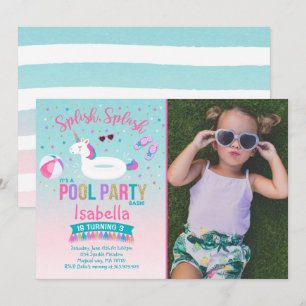 Invitation Anniversaire de l'Unicorn Pool Party Pi