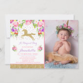 Invitation Anniversaire de l'Unicorne Pink Gold Un (Devant)