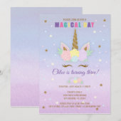 Invitation Anniversaire de l'Unicorne Pink Purple  (Devant / Derrière)