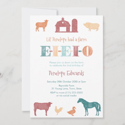 Invitation Anniversaire de MacDonald, Zoo de mouture agricole (Devant)