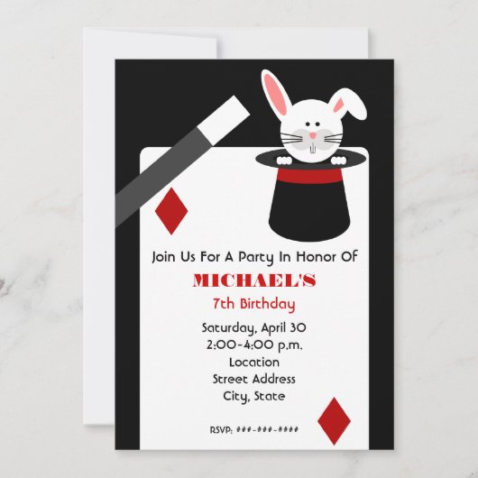 Invitation Anniversaire de magicien - lapin dans le casquette (Devant)